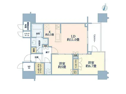 パークコート文京小石川ザ・タワー(2LDK/8階)の間取り写真