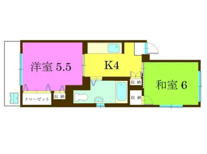 千早町ローヤルコーポ(2K/2階)の間取り写真