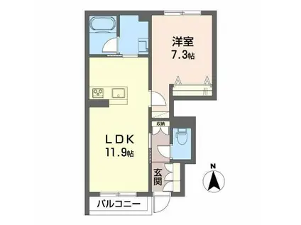 シャーメゾン駒止町III(1LDK/1階)の間取り写真