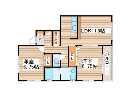 SKY・アークA棟(2LDK/1階)の間取り写真