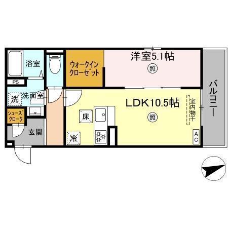 ヴェルシオール リアン(1LDK/1階)の間取り写真