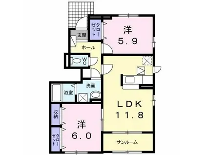 フローラ テラスK(2LDK/1階)の間取り写真