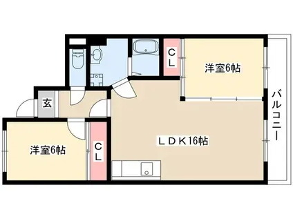 宮地興産ビル(2LDK/4階)の間取り写真