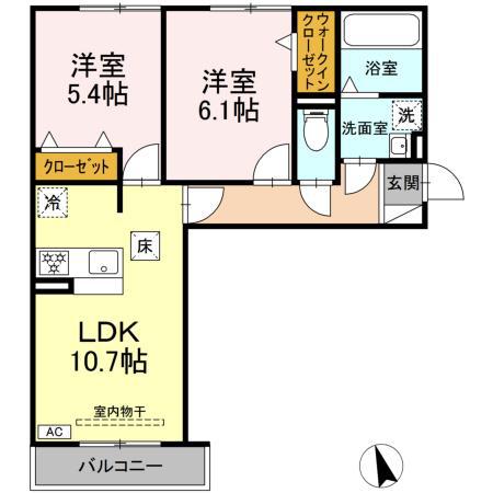D-ROOM蘇原村雨町B棟(2LDK/1階)の間取り写真