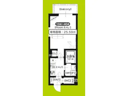 GARDENMAISON内代(1K/4階)の間取り写真