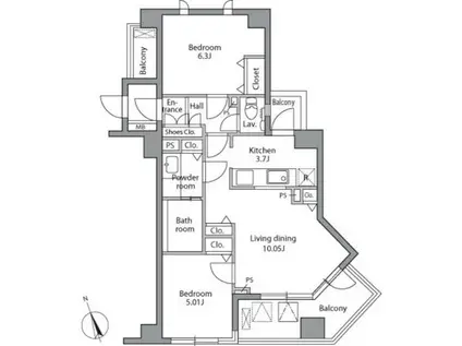 レジディア自由が丘(2LDK/3階)の間取り写真