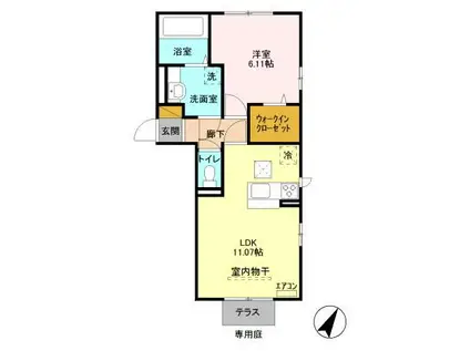 マノワール ブリーズ B棟(1LDK/1階)の間取り写真