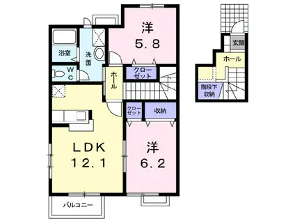 アビタシオン勝瑞D(2LDK/2階)の間取り写真