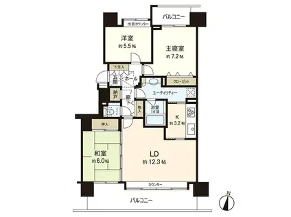 ル・サンク大通(3LDK/2階)の間取り写真