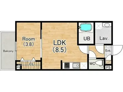 ジーメゾン名南泉楽(1LDK/1階)の間取り写真