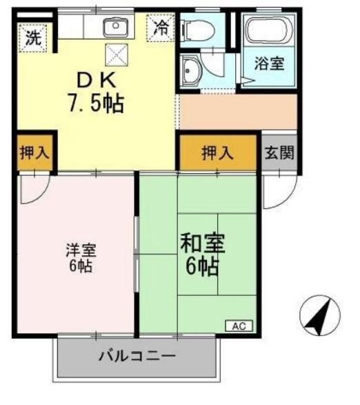 セジュールハートハウス(2DK/1階)の間取り写真
