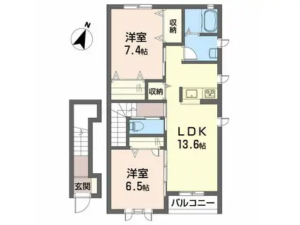 メゾン・ドゥ・ラムールA棟(2LDK/2階)の間取り写真