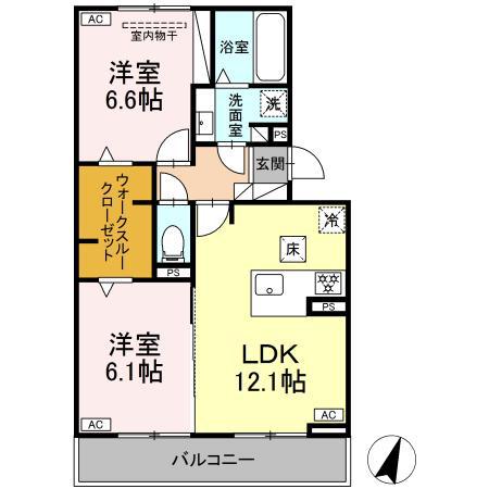 D-AVANCE二本木新町(2LDK/1階)の間取り写真
