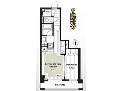 オープンレジデンシア麻布六本木(1LDK/7階)の間取り写真