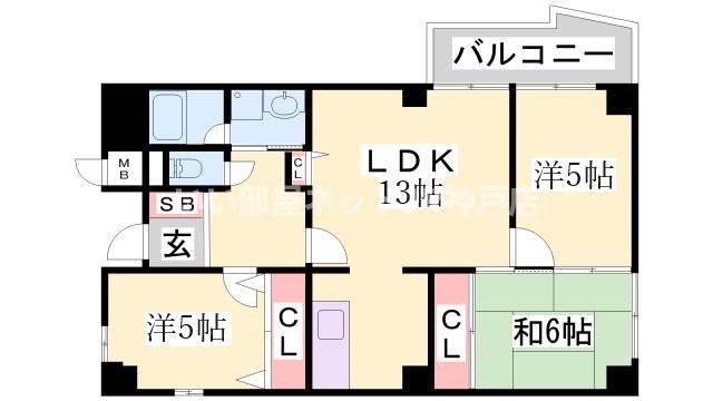 カルム湊川(3LDK/6階)の間取り写真