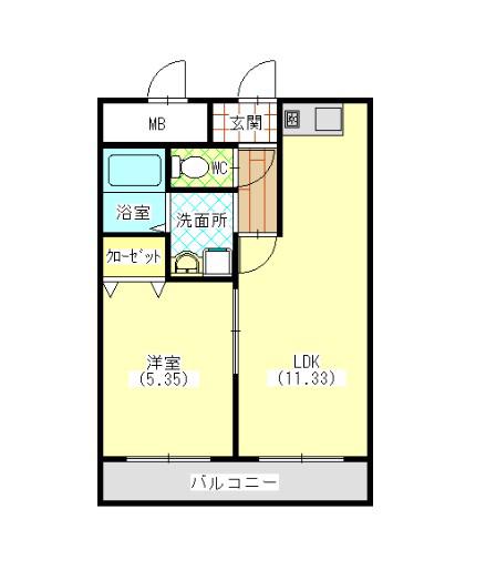 サウスコート(1LDK/9階)の間取り写真
