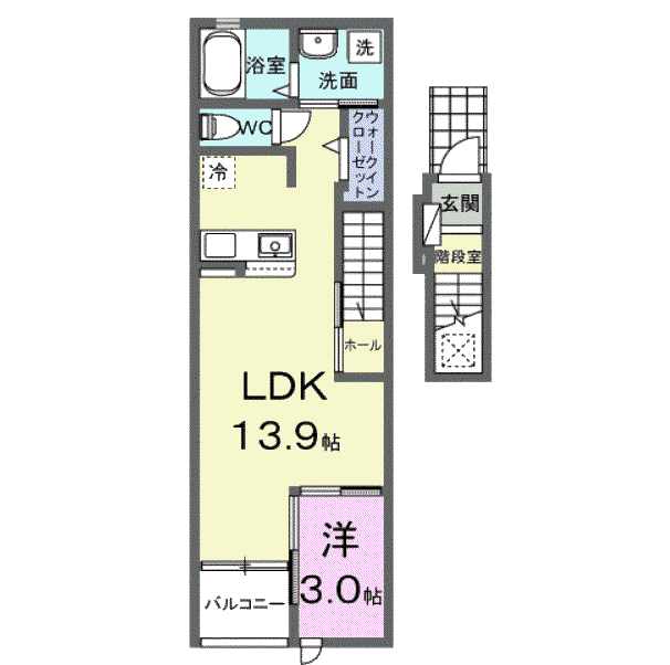 ビューシティ泉II(1LDK/2階)の間取り写真
