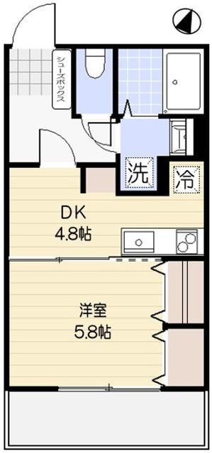 グリーンコート一の坂(1DK/3階)の間取り写真