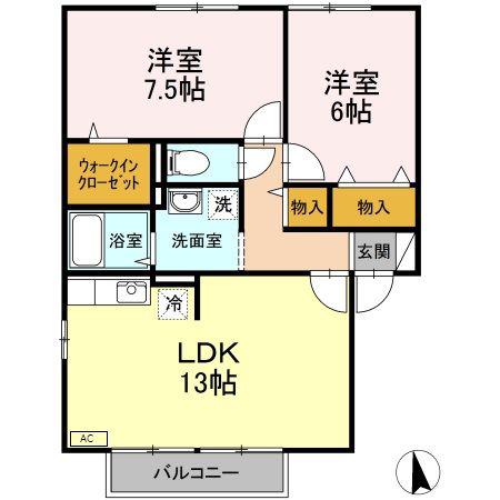 アシュランスA棟(2LDK/2階)の間取り写真
