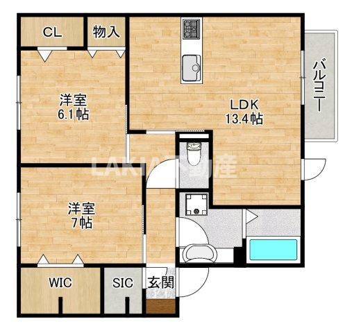 シャトレイユ阪南町(2LDK/2階)の間取り写真