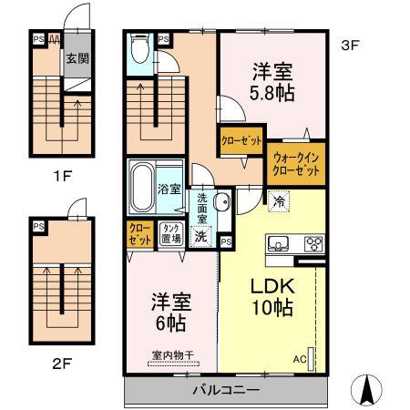 イーストパレス A(2LDK/3階)の間取り写真