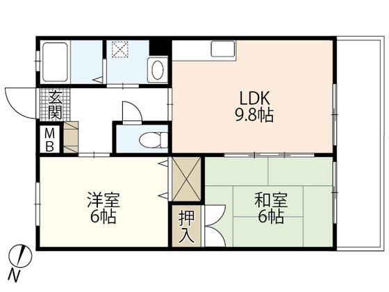 エスペラント岡田(2LDK/2階)の間取り写真