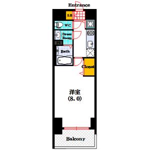 プレサンス谷町七丁目II(1K/8階)の間取り写真