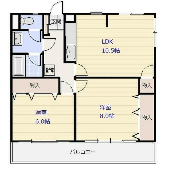オオフナライブフラット(2LDK/3階)の間取り写真