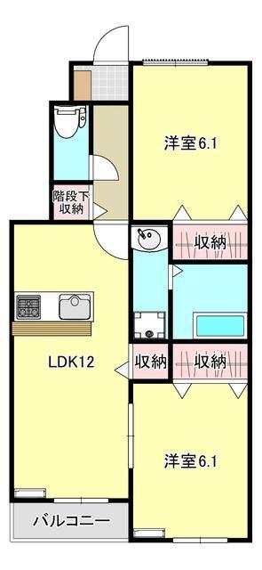 JR東北本線 館腰駅 徒歩20分 2階建 築1年(2LDK/1階)の間取り写真