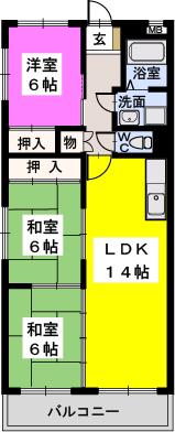 ピュア生の松原(3LDK/2階)の間取り写真