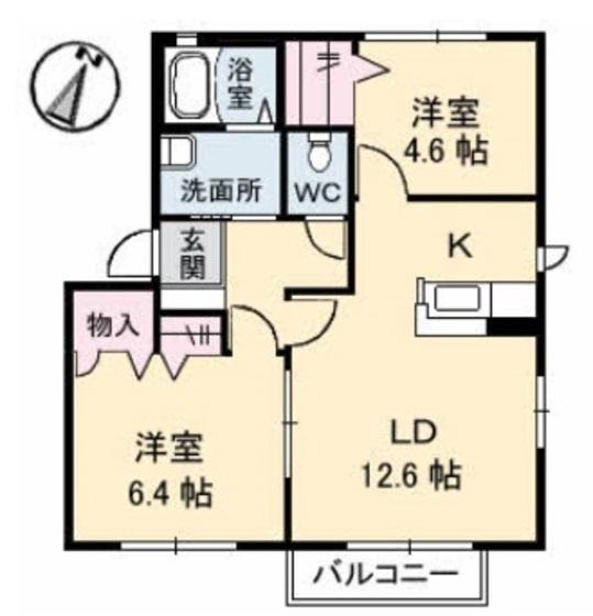 シャーメゾン永田本町II(2LDK/2階)の間取り写真