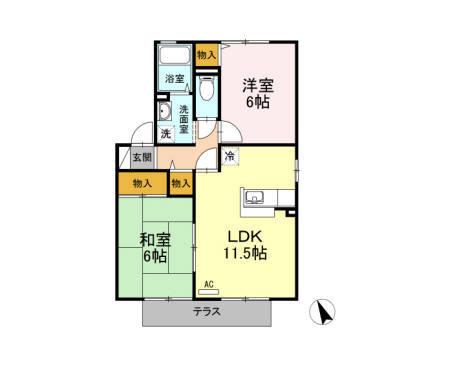 フォルテFA棟(2LDK/1階)の間取り写真