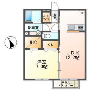 アヴニールN(1LDK/2階)の間取り写真