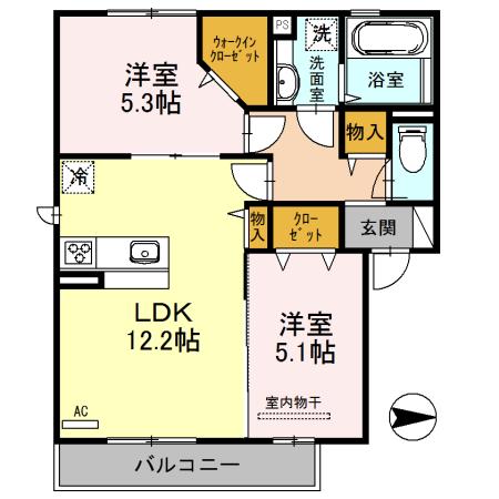 エスポワール(2LDK/2階)の間取り写真