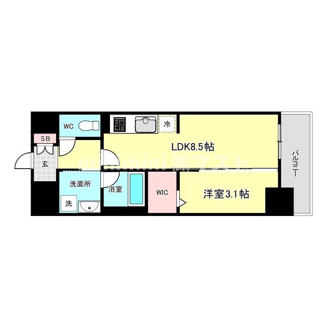 ALIVIS九条(1LDK/11階)の間取り写真