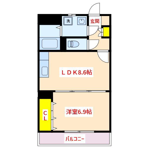 サンパレス国分(1LDK/3階)の間取り写真