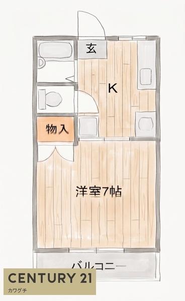 シルキーハイツ(1K/1階)の間取り写真