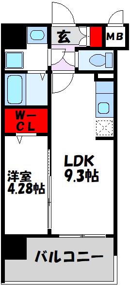 モダンパラッツォ博多RIVAI(1LDK/3階)の間取り写真