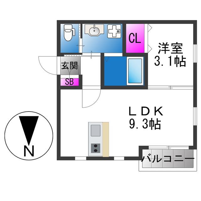GRACE下六万寺町(1LDK/2階)の間取り写真
