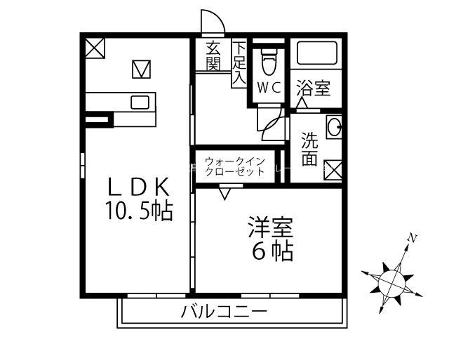 ボヌール東谷山(1LDK/1階)の間取り写真