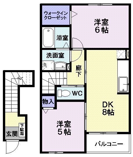 リベネディーレ(2DK/2階)の間取り写真