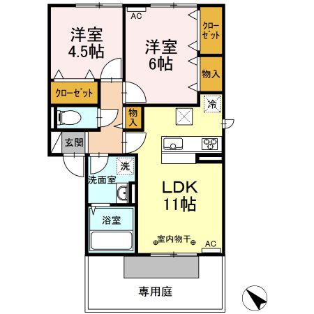 リーブルIIB棟(2LDK/1階)の間取り写真