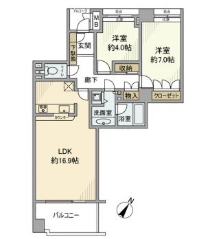 碑文谷ヒルズサレジオ通(2LDK/3階)の間取り写真