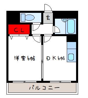 地下鉄谷町線 出戸駅 徒歩4分 6階建 築33年(1DK/2階)の間取り写真