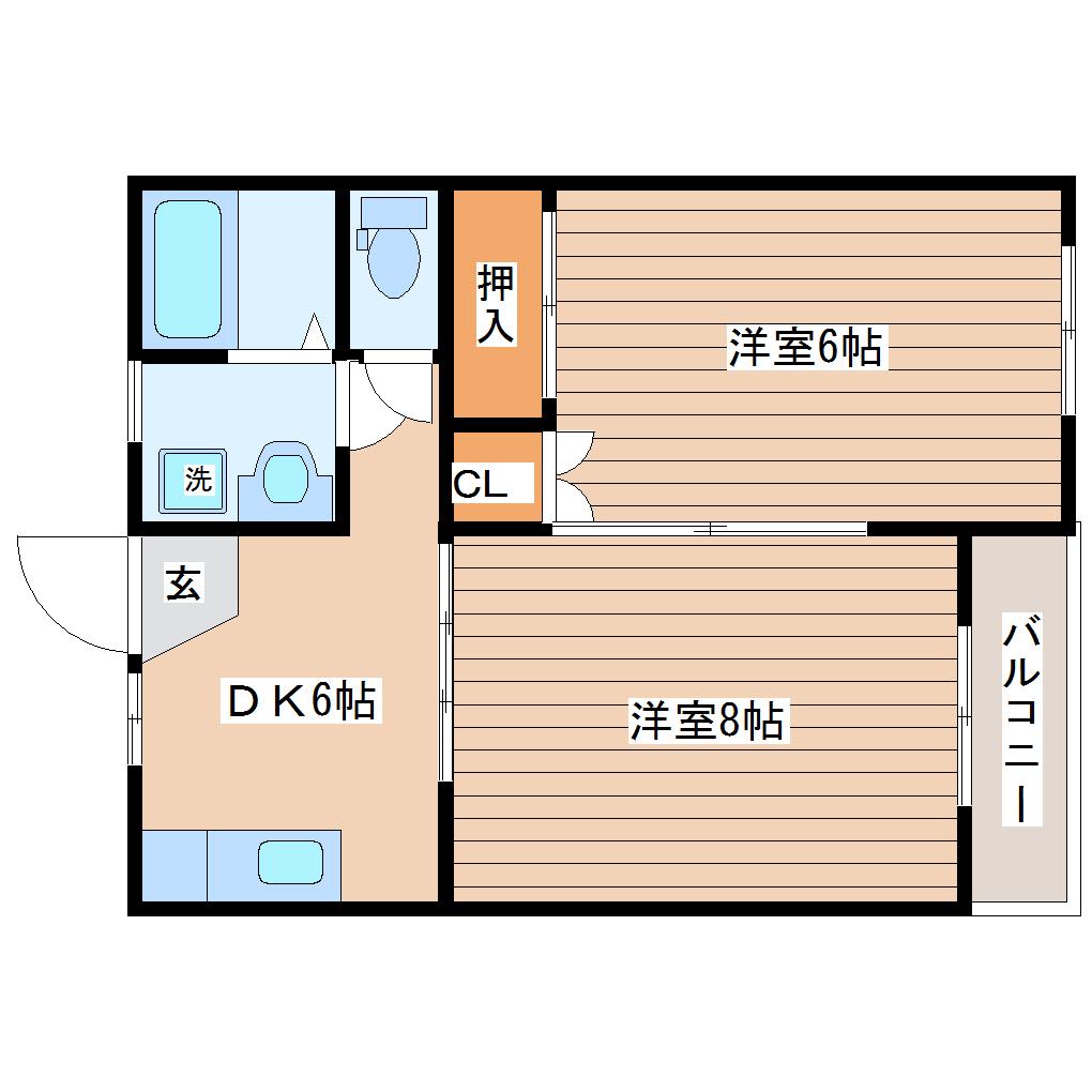 ウィンディ上飯田(2DK/1階)の間取り写真