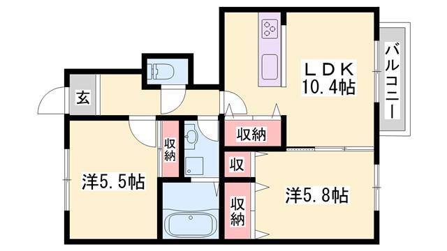 VILLA網干(2LDK/1階)の間取り写真