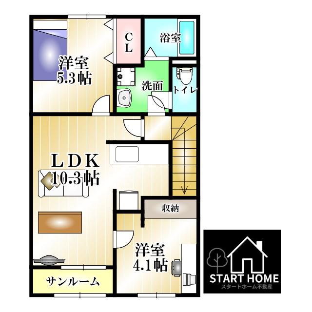 ポルト・ボヌールK I(2LDK/2階)の間取り写真
