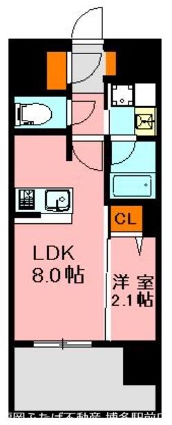 デュ・レジア博多レジデンス(1LDK/2階)の間取り写真