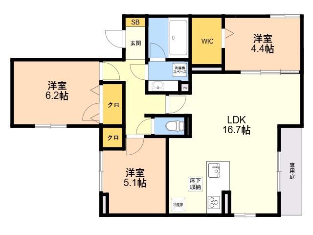 トリシア長丘(3LDK/1階)の間取り写真
