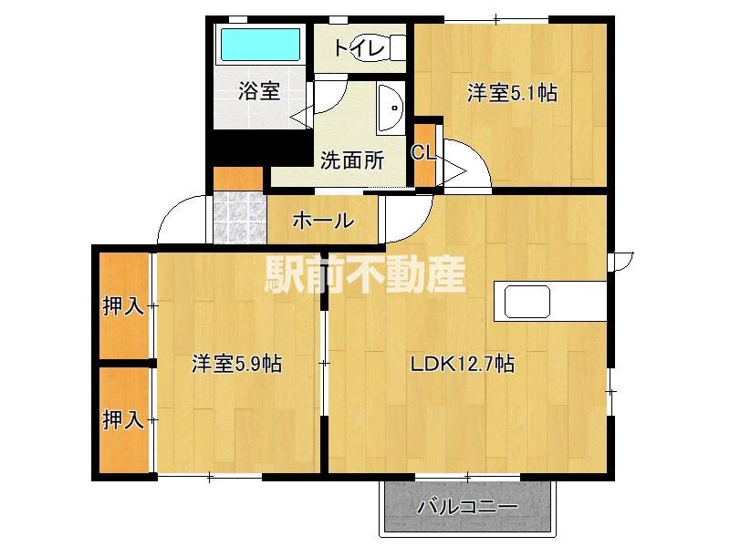 ルミエール朝日B(2LDK/2階)の間取り写真
